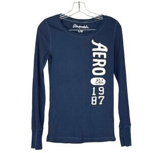 Y2K Aeropostale Womens Thermal Waffle Top Grunge Navy Blue Sz L